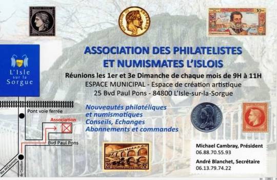 L'isle-sur-la-sorgue - Réunion monnaie et timbres collectionneurs association apni
