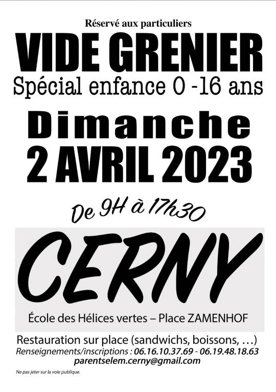 Cerny - Vide grenier "spécial enfance 0-16 ans"